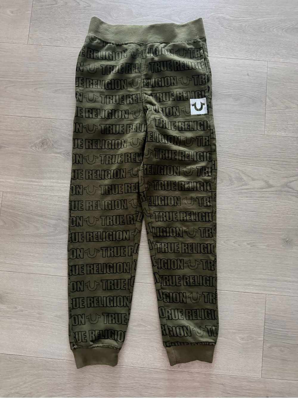 True Religion Kids Olive Green Repeat Logo Joggers